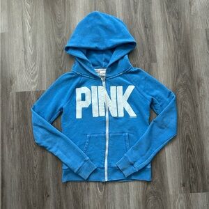 Y2K Victoria's Secret Blue Hoodie with White Accents